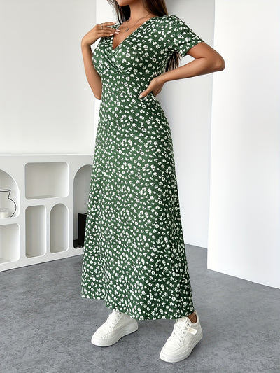 Ninon | Robe Longue Florale à Manches Courtes