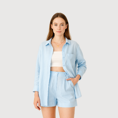Camille | Ensemble élégant avec chemise et short taille haute