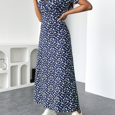 Ninon | Robe Longue Florale à Manches Courtes
