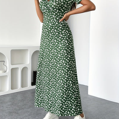 Ninon | Robe Longue Florale à Manches Courtes