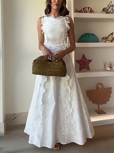 Éliora | Robe longue avec bretelles nouées et motif floral en dentelle