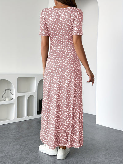 Ninon | Robe Longue Florale à Manches Courtes