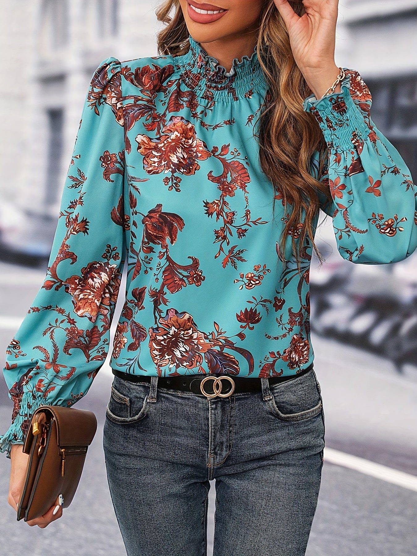 Isaline | Chemise Florale à Col Montant