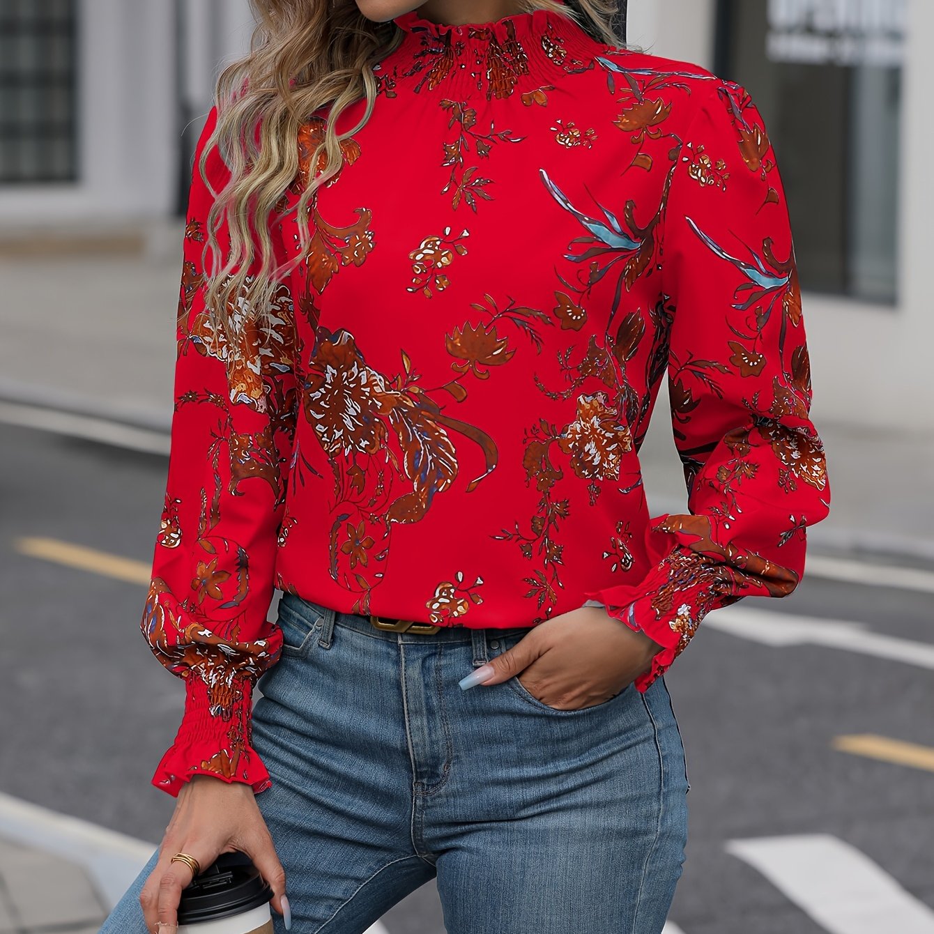 Isaline | Chemise Florale à Col Montant