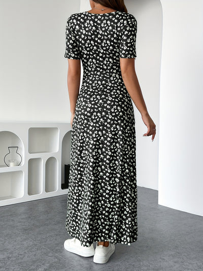 Ninon | Robe Longue Florale à Manches Courtes