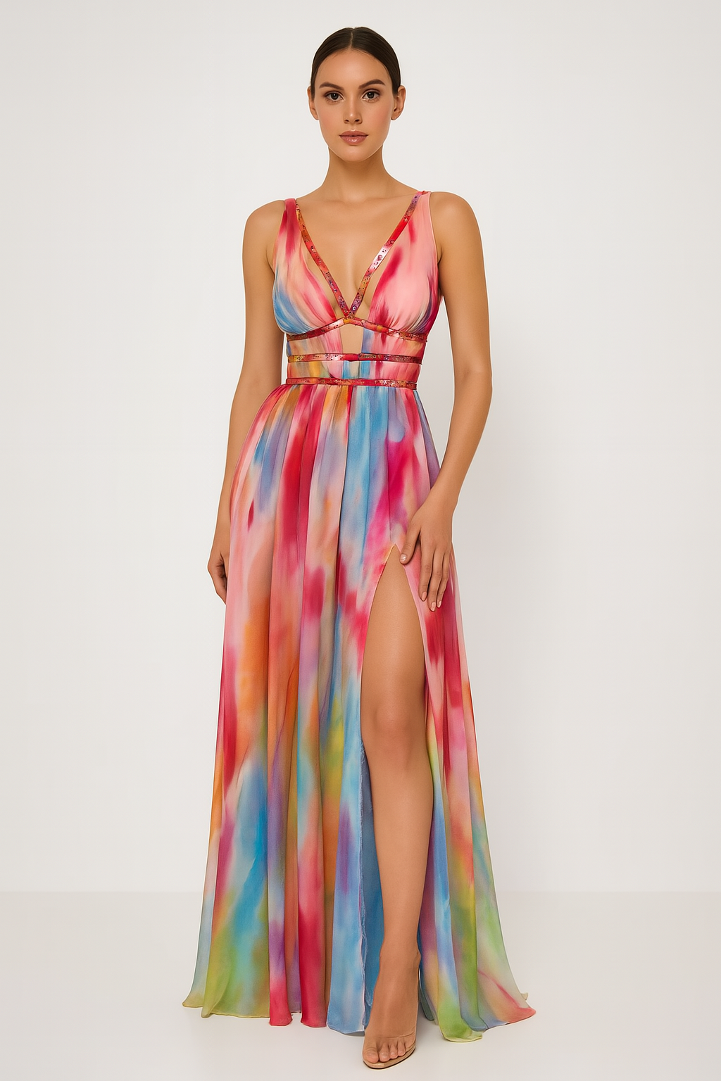 Lauriane | Robe longue à imprimé aquarelle