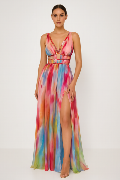 Lauriane | Robe longue à imprimé aquarelle