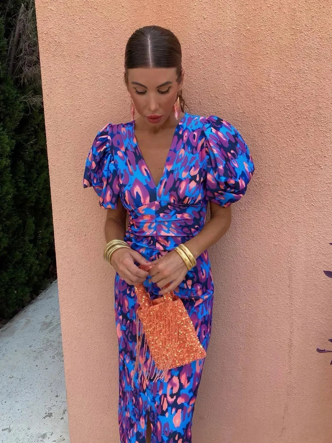 Loren | Robe à manches bouffantes vibrantes