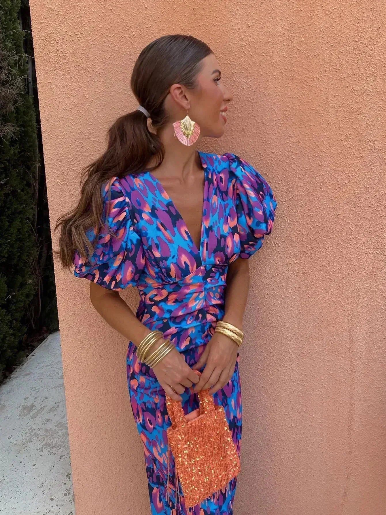 Loren | Robe à manches bouffantes vibrantes
