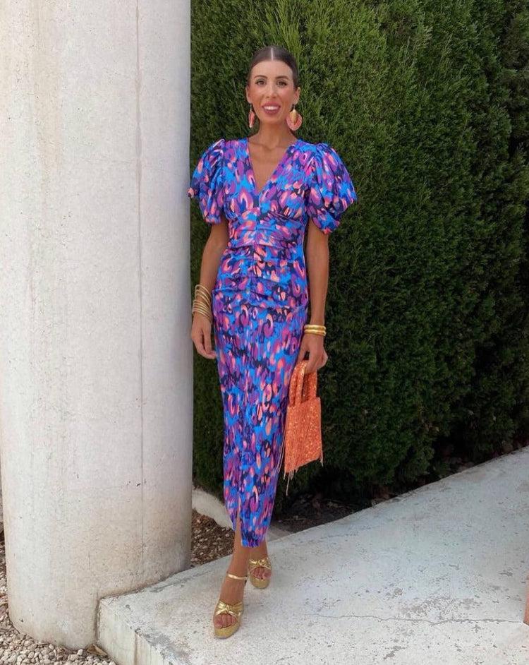 Loren | Robe à manches bouffantes vibrantes