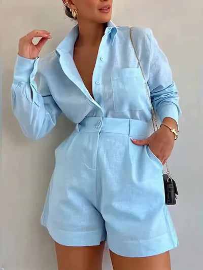 Camille | Ensemble élégant avec chemise et short taille haute