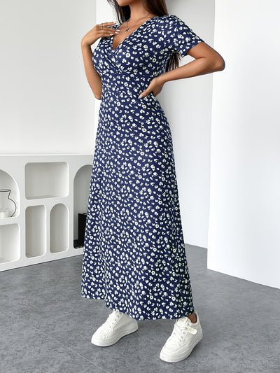Ninon | Robe Longue Florale à Manches Courtes