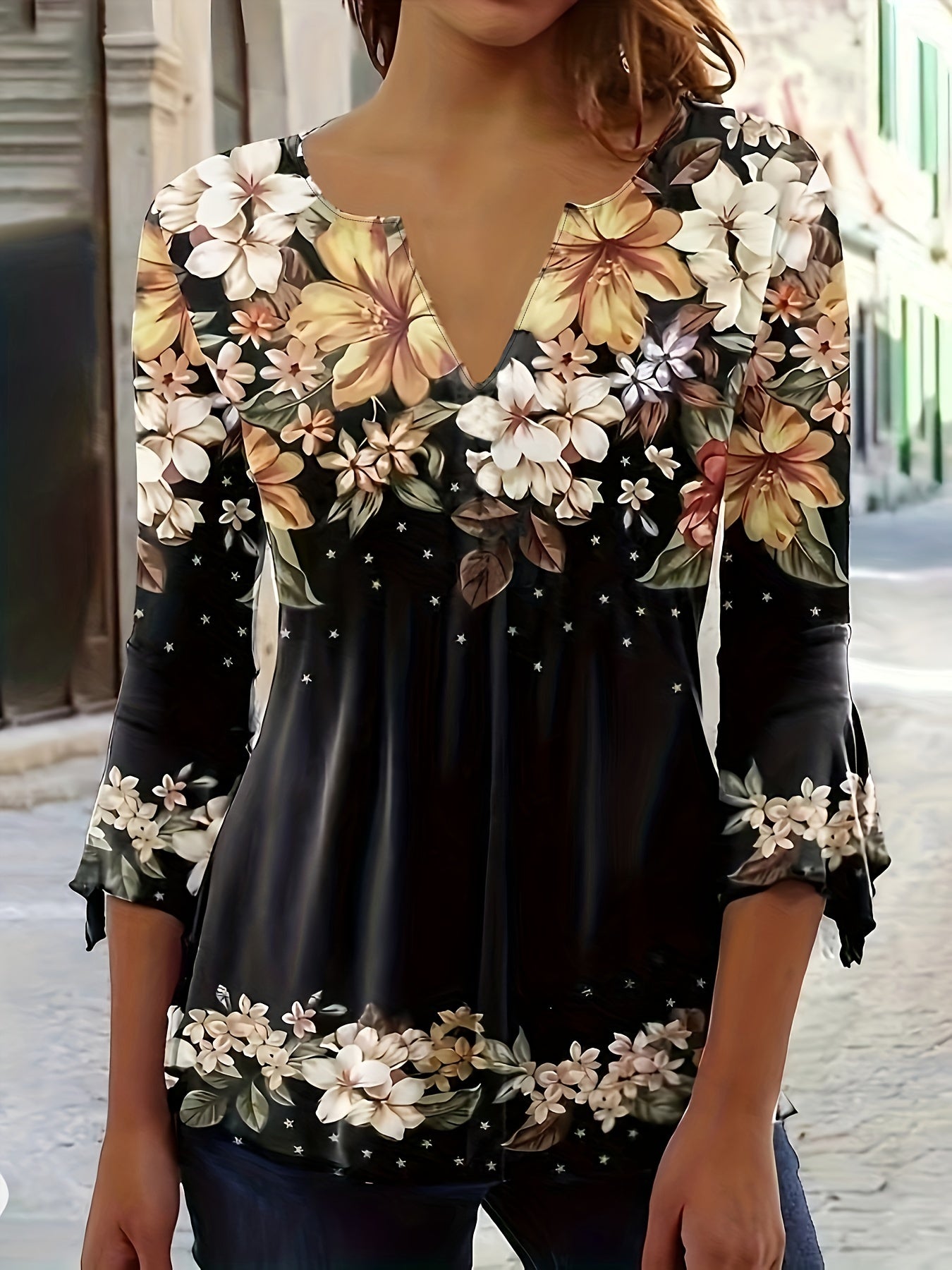 Salomé | Haut Floral à Col V