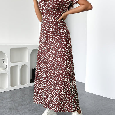 Ninon | Robe Longue Florale à Manches Courtes
