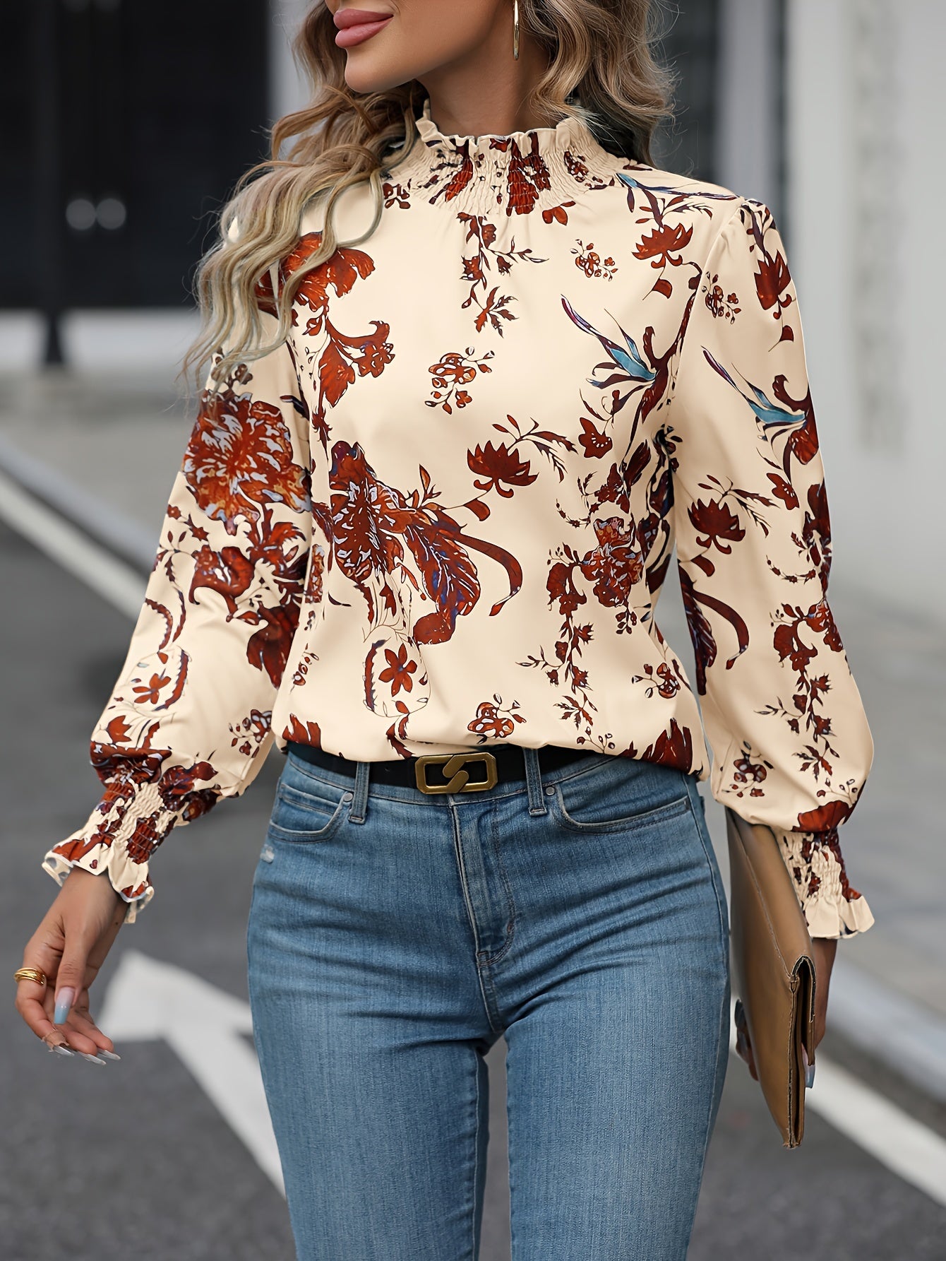 Isaline | Chemise Florale à Col Montant